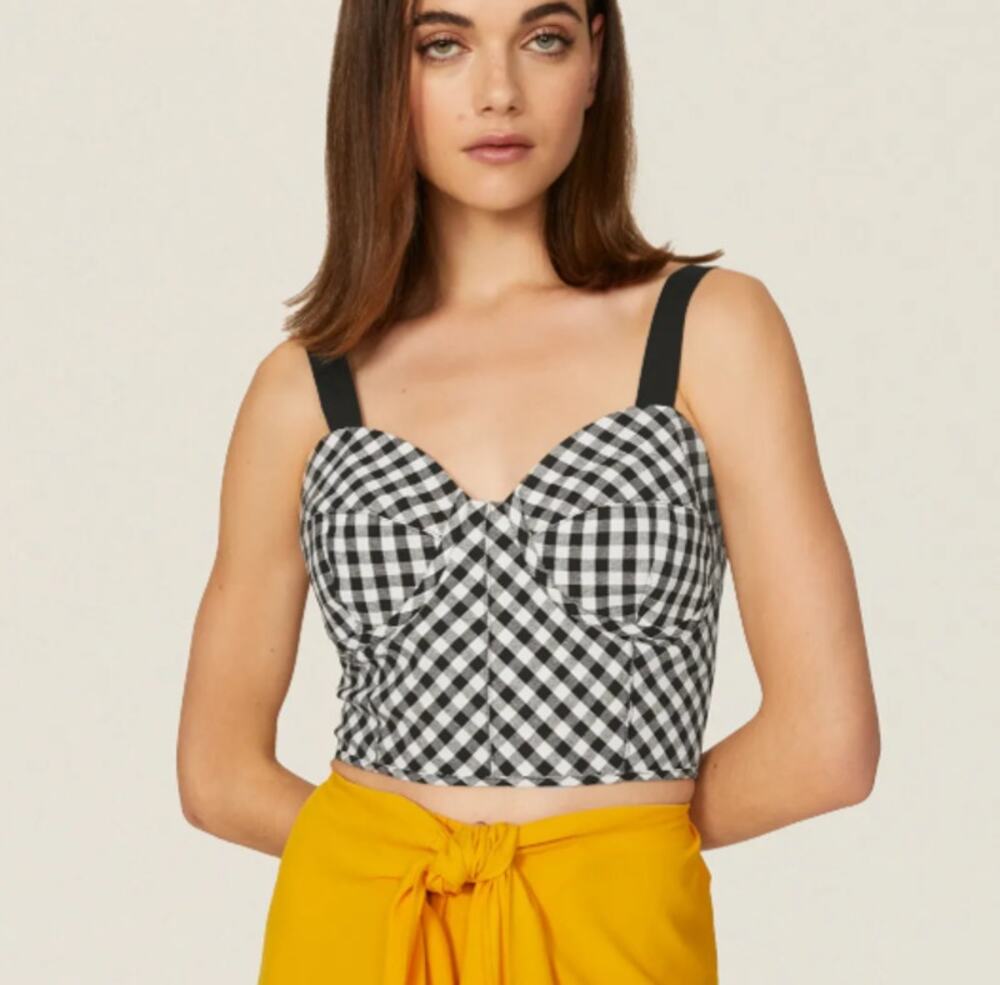 Tome Collective Gingham Bustier Cropped Cotton Tank Top Size US 2